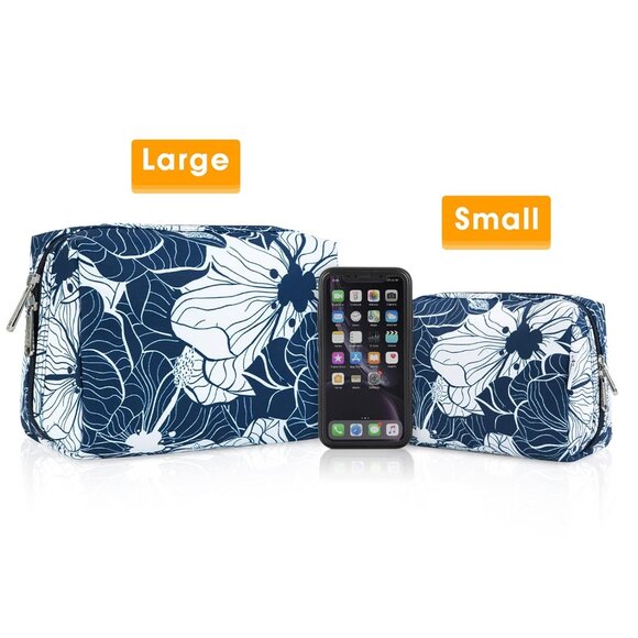 Women Blue Lotus Large Makeup Bag Zipper Pouch Travel Cosmetic Organizer - Picture 6 of 6